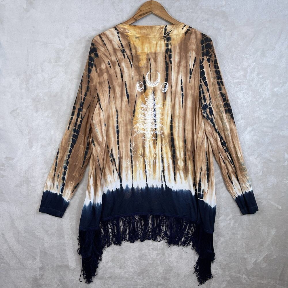 Sovrin Moon Tree Tie Dye Fringed Cardigan XS Kimono Dark Boho Whimsigoth USA - Picture 3 of 11